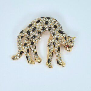 Vintage Panther Brooch with rhinestones and black enamel